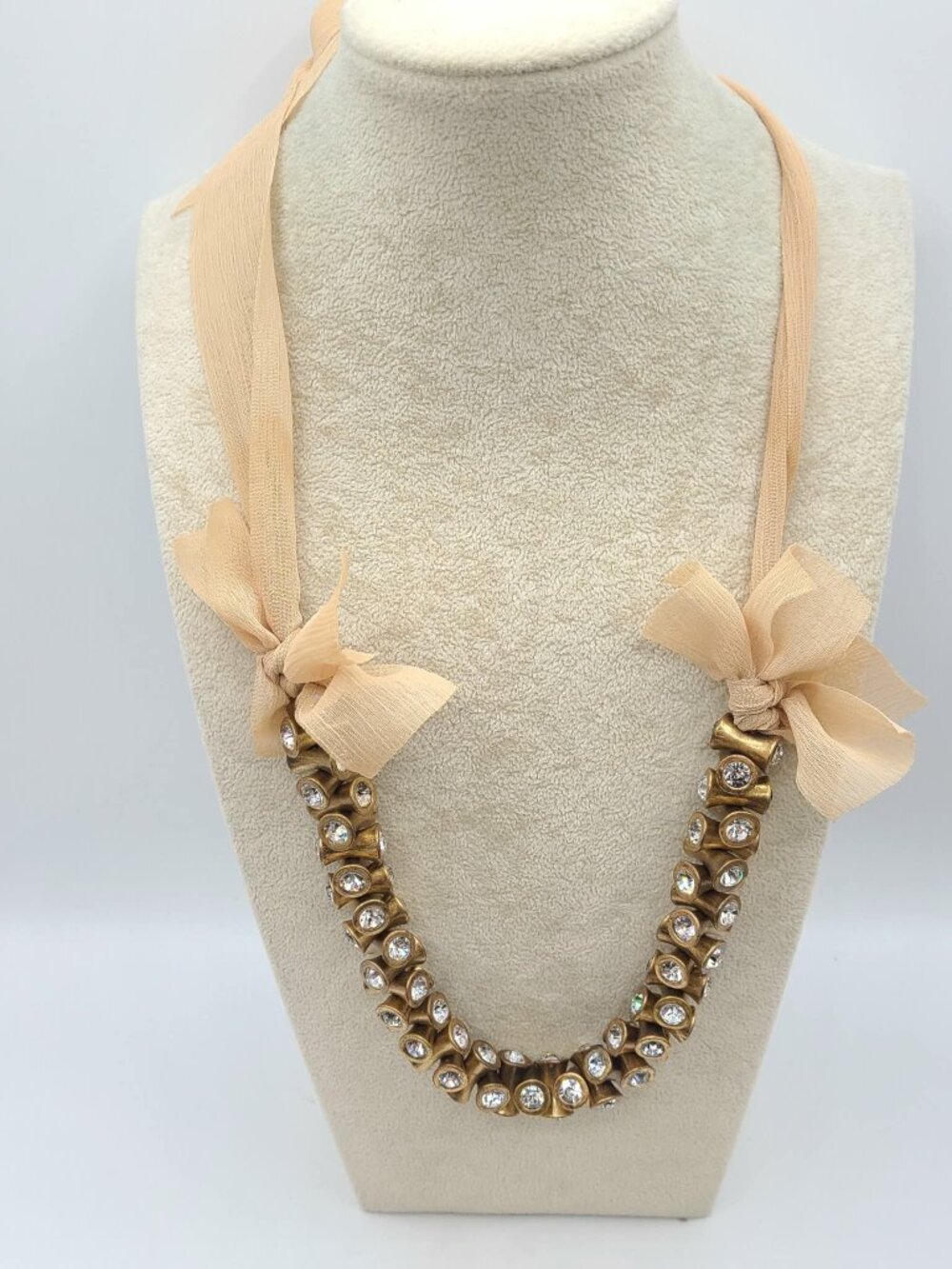J Crew Chunky Crystal Necklace with Chiffon tie